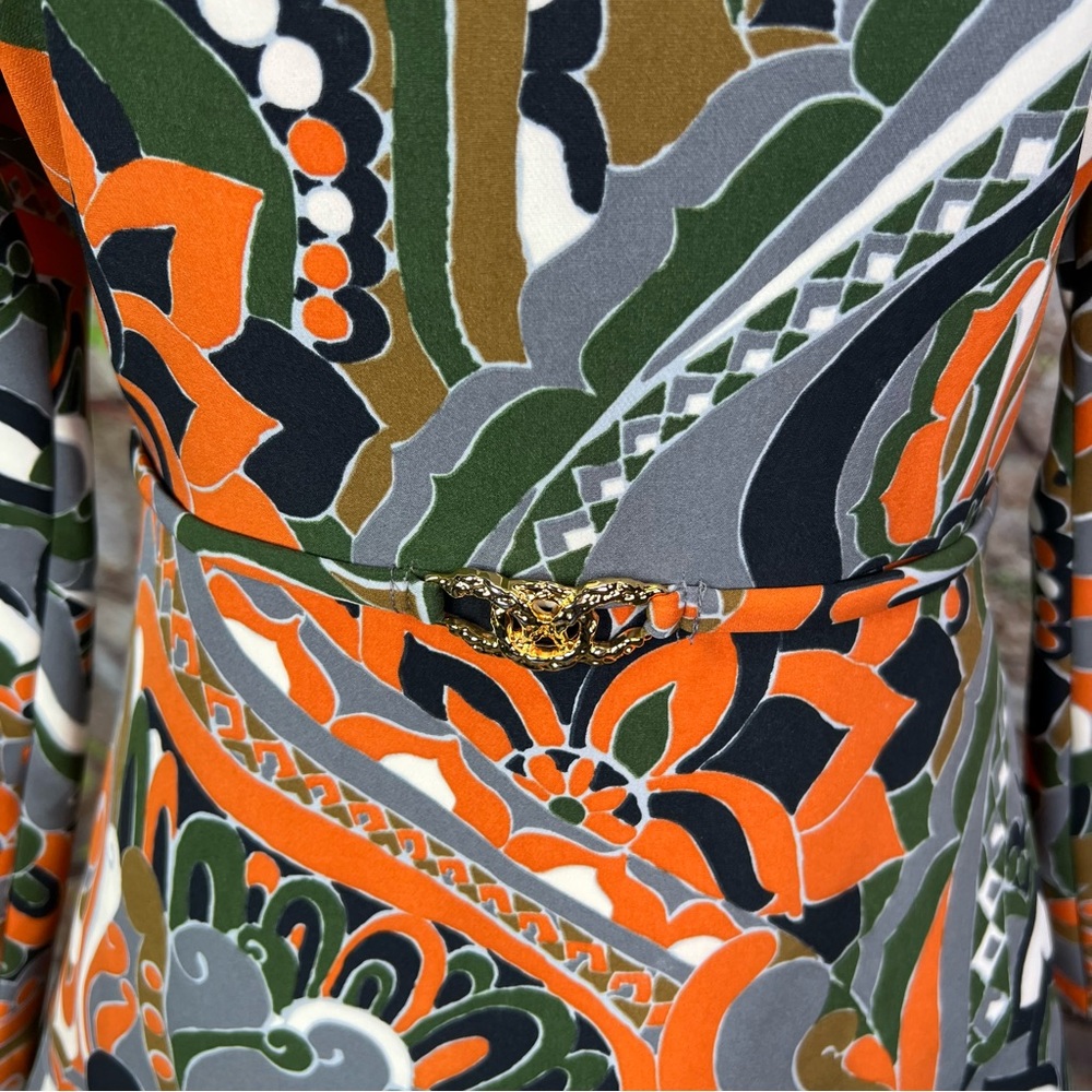ZARA Mod Floral Orange/Green/White Geometric Lightweight Scuba Mini Dress, S - Picture 7 of 12